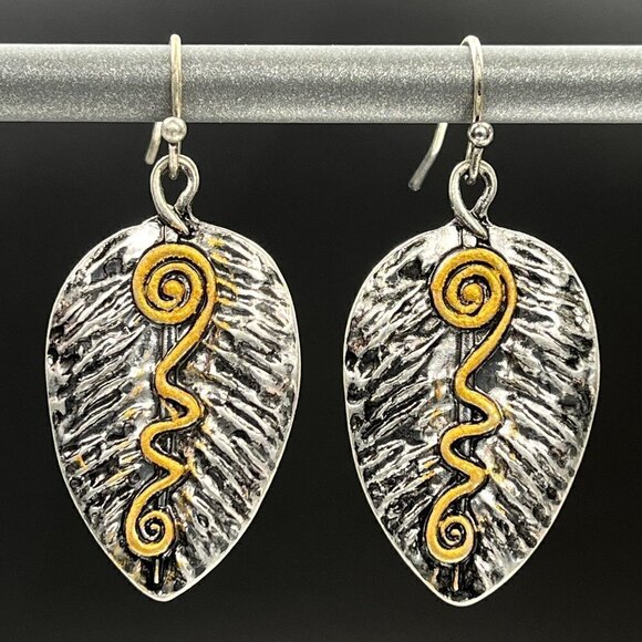 Antique Silver Leaf Drop Earrings - Picture 3 of 6